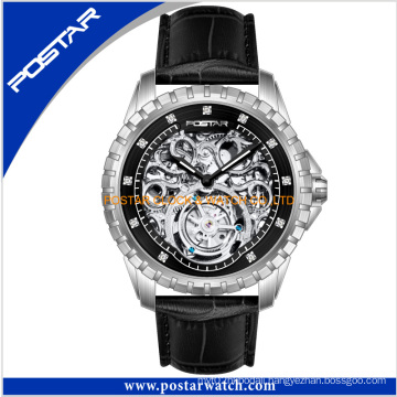 Round Dial Genuine Leather Band Automatic Watch for Man